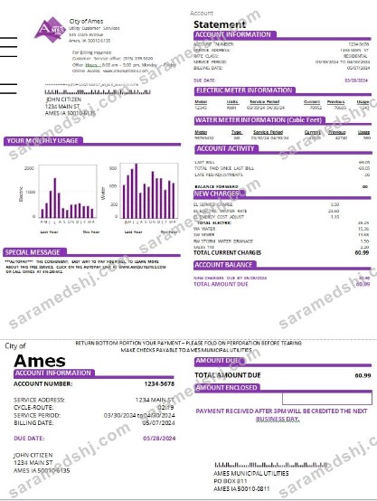 USA Iowa City of Ames utility bill scr